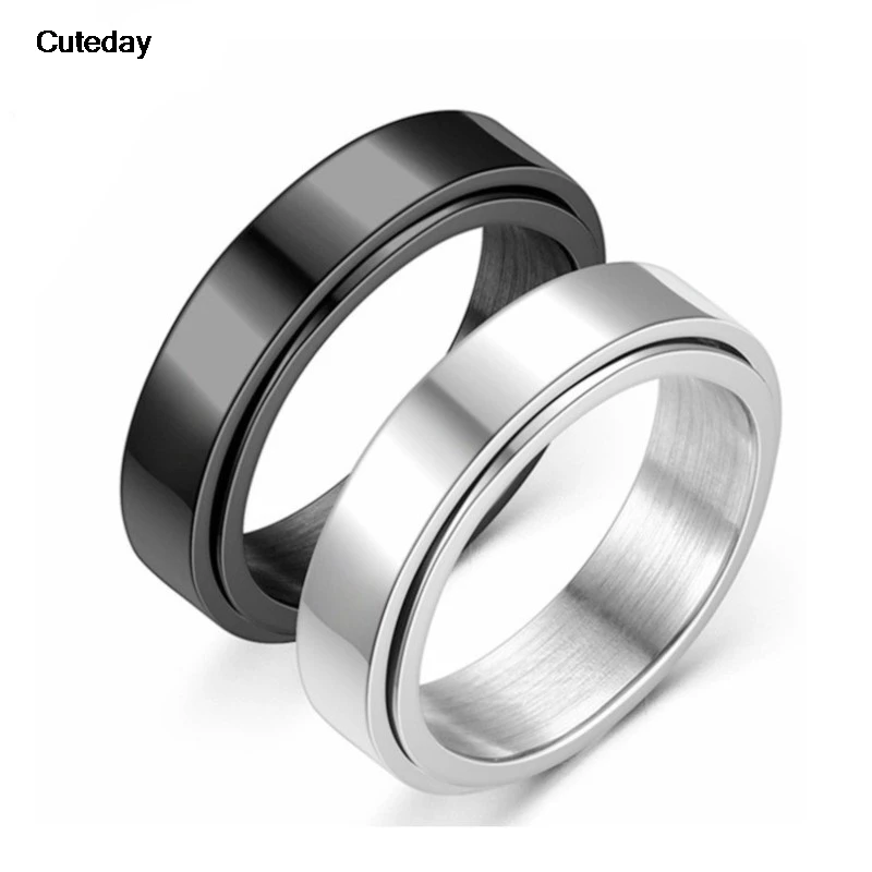 Anxiety Fidget Spinner Rings Black Silver Color Stainless Steel Spinning Rotating Mood Ring dla mężczyzn Kobiety Biżuteria antystresowa