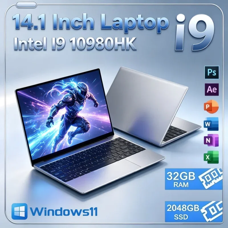Large Capacity 2TB SSD Laptop 14.1 Inch Intel I9 10980HK Windows 11 32GB RAM Notebook for Document Processing