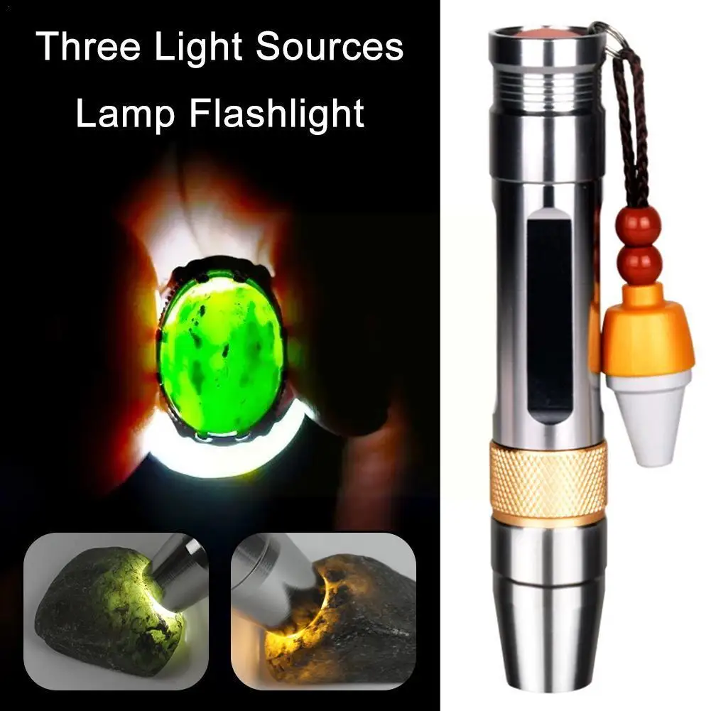 Portable Three Light Sources Lamp Flashlight 395NM Torch Light Identification Inspection Jade Ultraviolet LED Flashlight La K6J1