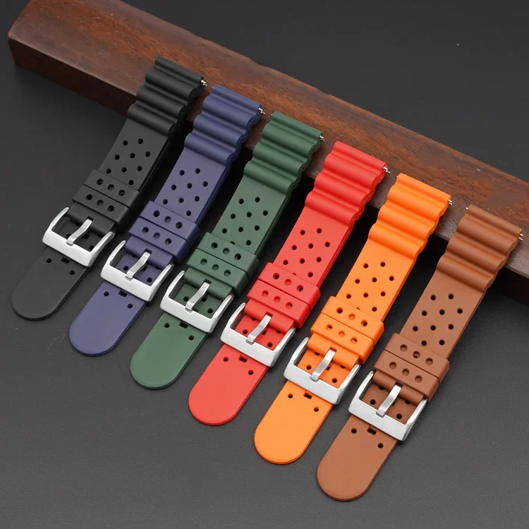 Fluoro Rubber Strap 18/20/22/24mm Breathable Sport Waterproof Quick Release Men FKM Replace Watch Band for Seiko for Citizen
