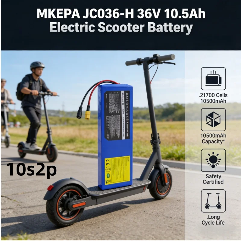 

Литиевая батарея JC036-H 10S2P-21700 36В, 10500 мАч, сертифицированная по стандартам безопасности, специально для электросамокатов.