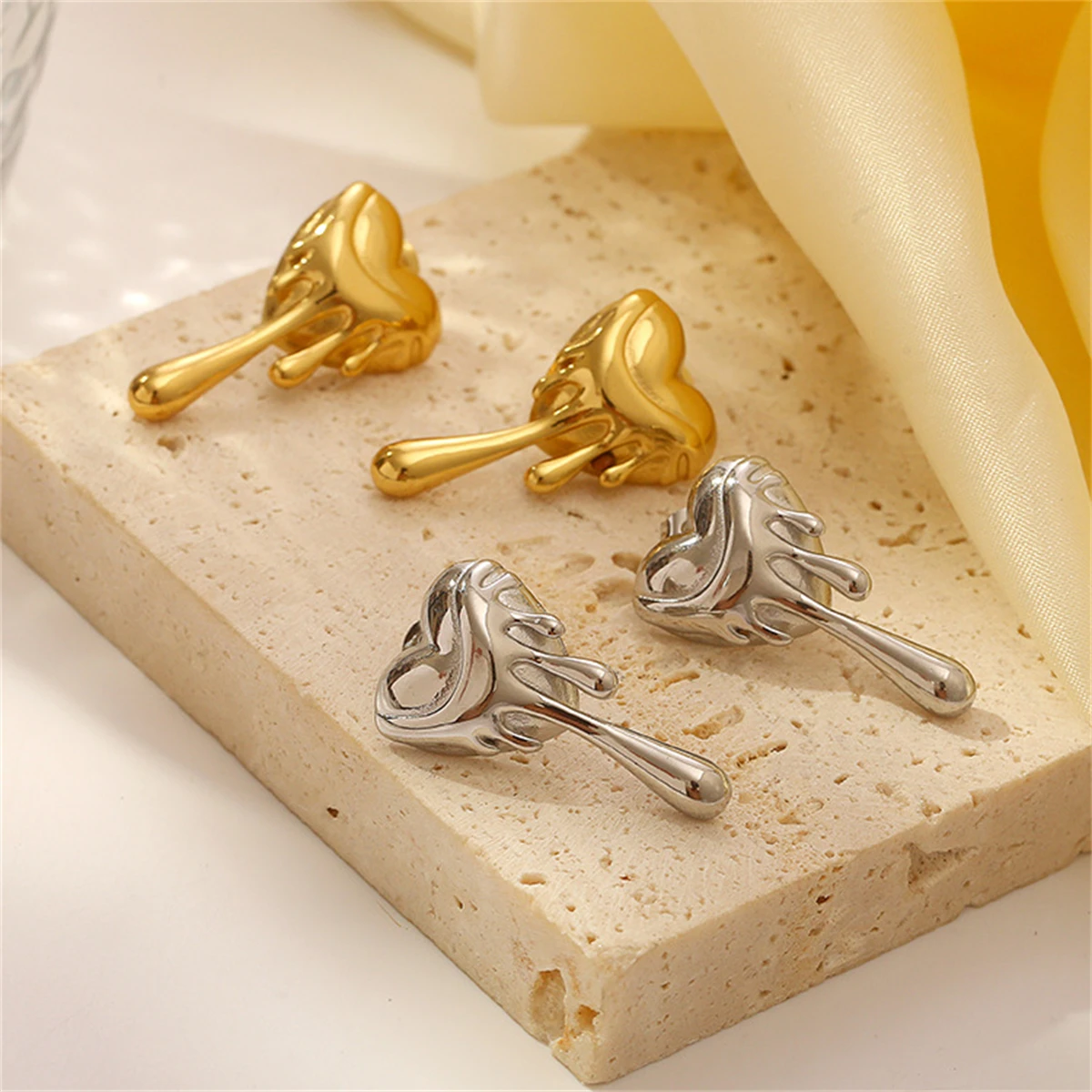 

Trendy Heart Stud Earrings for Women Unique Melting Design Statement Jewelry Fashion Metal Drop Earrings for Party & Daily Wear