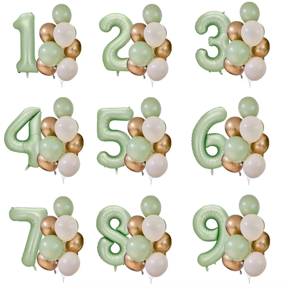 12 Balões de Número 0-9 em Verde Oliva de 32 Polegadas, Balões de Hélio para Decoração de Aniversário, Casamento e Eventos para Crianças e Adultos