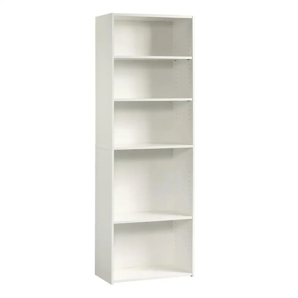 Adjustable Wood Bookcase 5 Shelves Soft White Storage Display Organizer Flexi Home Shelving Oak Look Classic Wood Finish