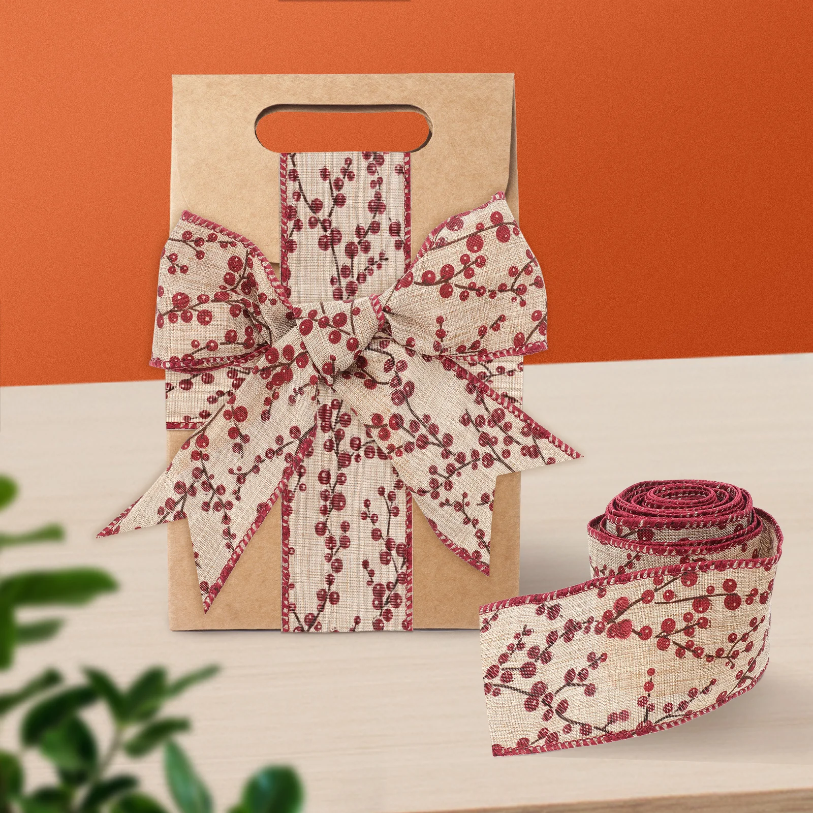 

Xmas Ribbon Berry Print Durable Christmas Tree Ribbon for DIY Gift Wrapping Craft Projects Hair Accessories Holiday Decorations