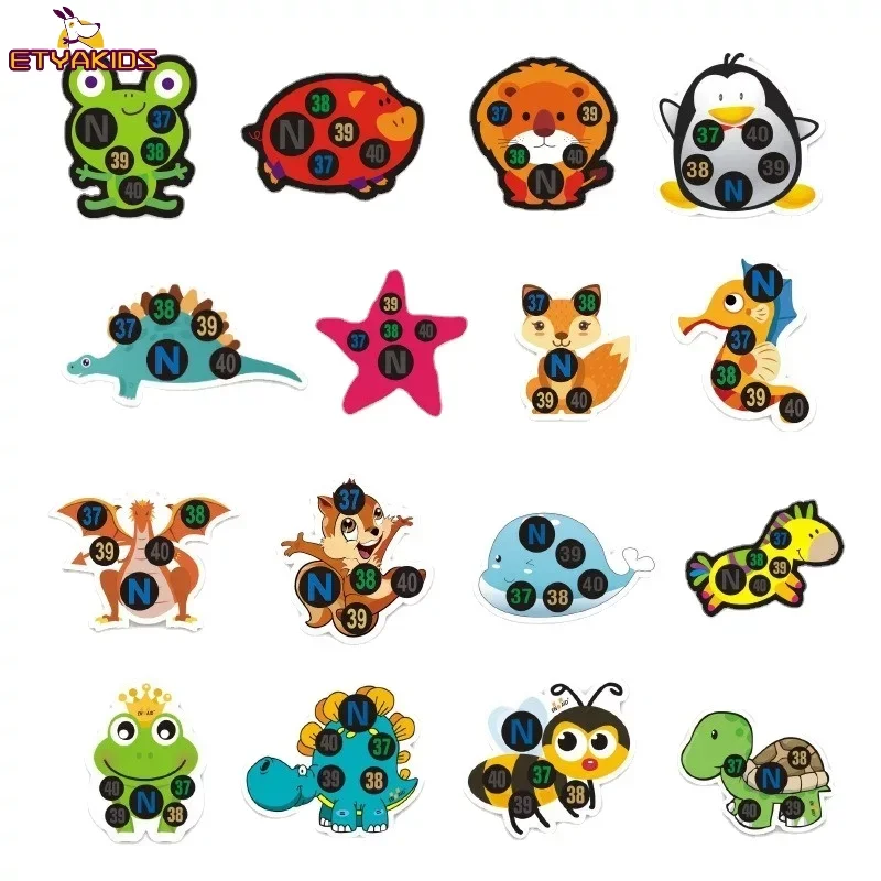 10Pcs Lovely Cartoon Animals Pattern Baby Thermometer Sticker Forehead Temperature Change Measurement Tape Range 35 To 40 Degree