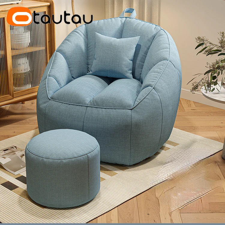 OTAUTAU Cotton Linen Bean Bag Chair with Filling Corner Beanbag Pouf with Ottoman Adults Kids Floor Sofa Nest Couch SF153