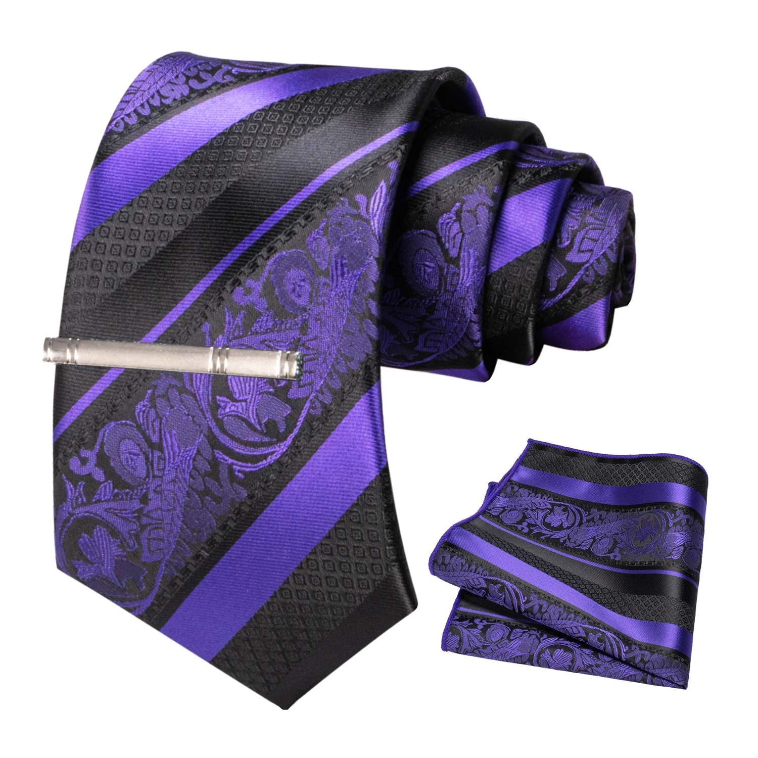 Klassische Herren-Krawatte mit Blumenmuster, 8 cm, Seidenkrawatten-Set, Einstecktuch, Krawattenklammer, Business-Anzubehör, Bräutigam-Hochzeitskrawatte – Detail 17