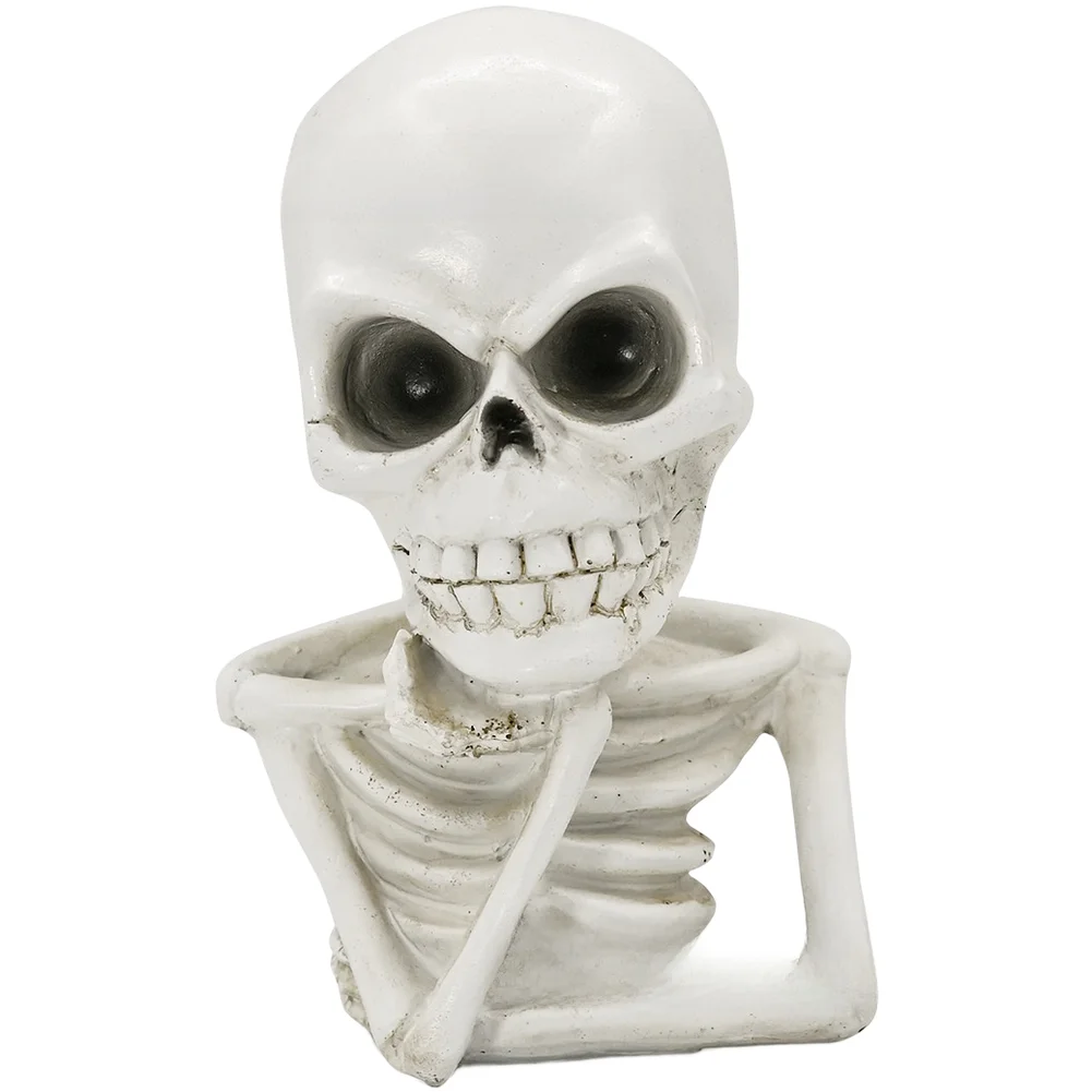 Resin Skull Figurine Unpainted Skeleton Head Statue With Chin Rest For Halloween Home Office Desk Decoration Ornaments