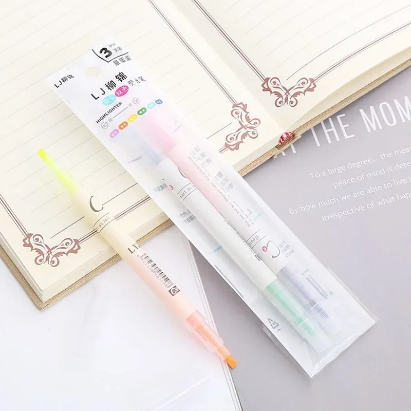 6 Pcs/Set Highlighter Pen Color Markers Double Ends Pastel Fluorescent Set Kawaii Pens Cute Stationary School Office Supplies