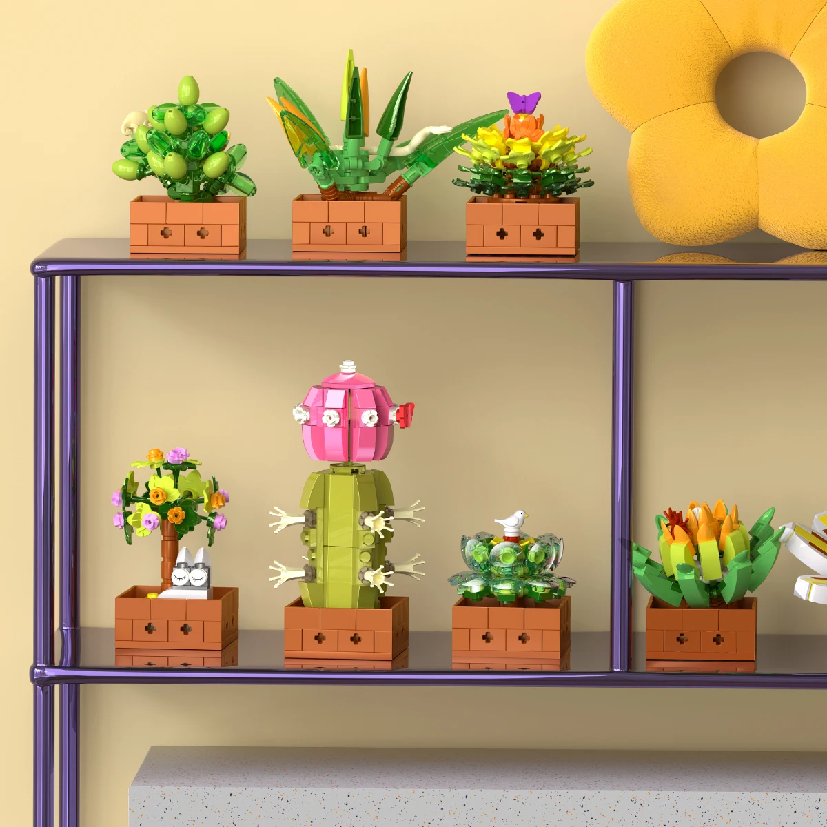 Ensemble de blocs de construction en pot pour plantes succulentes, 913 pièces, fleur, Cactus, modèle à assembler, briques, ornement de bureau, jouets pour enfants, cadeaux d'anniversaire