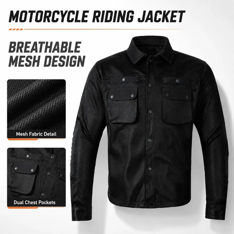 VND Motorcycle Riding Jacket Men Breathable Mesh Casual Commuter Motorbike Shirt Spring Summer Protective Riding Wear