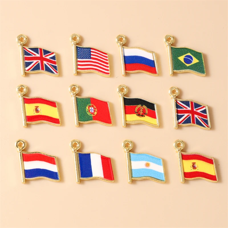 20 Stück niedliche, gemischte Emaille-Anhänger mit Nationalflaggen verschiedener Länder zum Basteln von Schmuck, Halsketten, Ohrringen, Armbändern, DIY-Bastelarbeiten und als Geschenk. – Detail 2