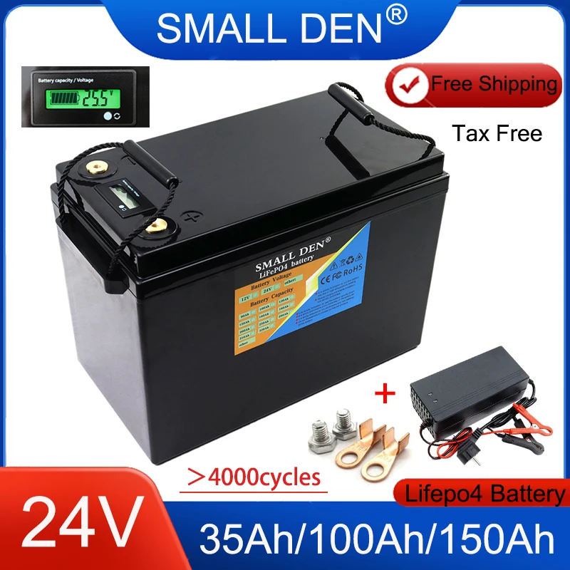 New 24V 100Ah 150Ah 35Ah Lifepo4 Battery Pack For 8S 25.6V 120Ah 200Ah RV Camping Golf Cart Off-Road Solar Wind+29.2V10A Charger