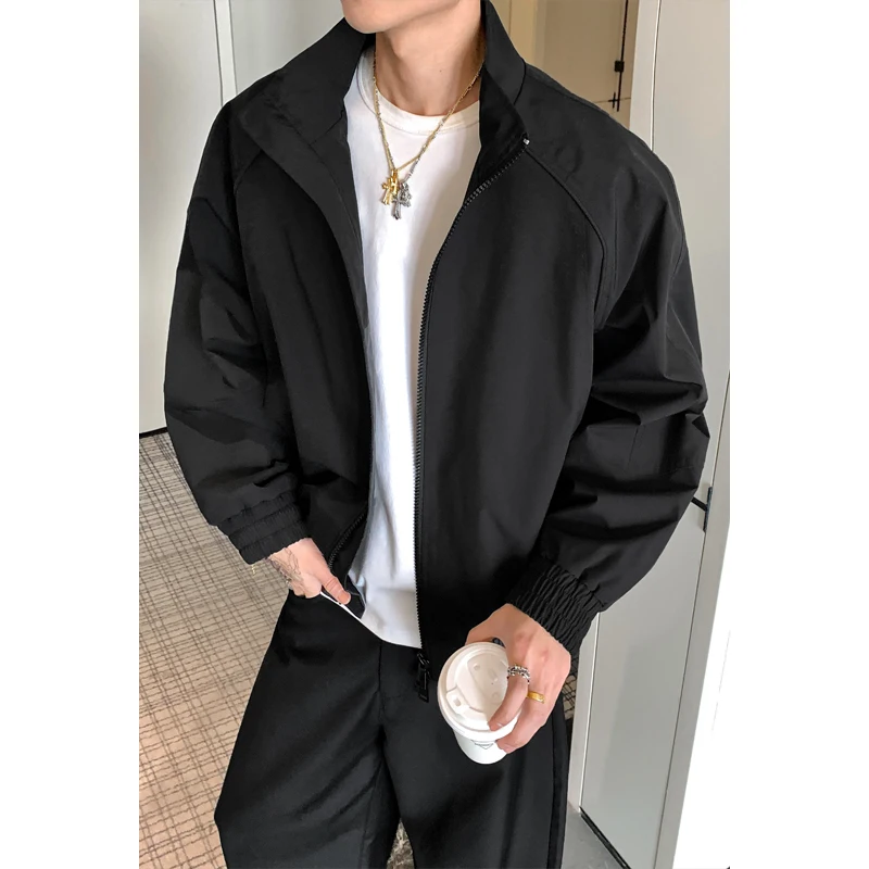 

Мужская повседневная куртка оверсайз, осенняя новинка, в американском стиле Tough Guy, модная, однотонная, с воротником-стойкой, для активного отдыха, большой размер