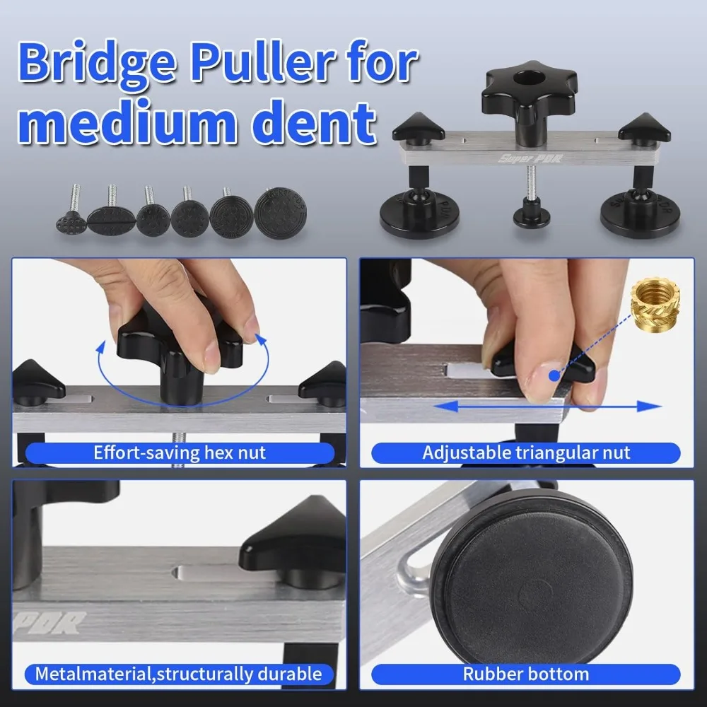 Paintless Car Dent Repair Kit - 2-in-1 Slide Hammer & Glue Tabs for Door Dings, Hail Damage DIY Removal Tool Set