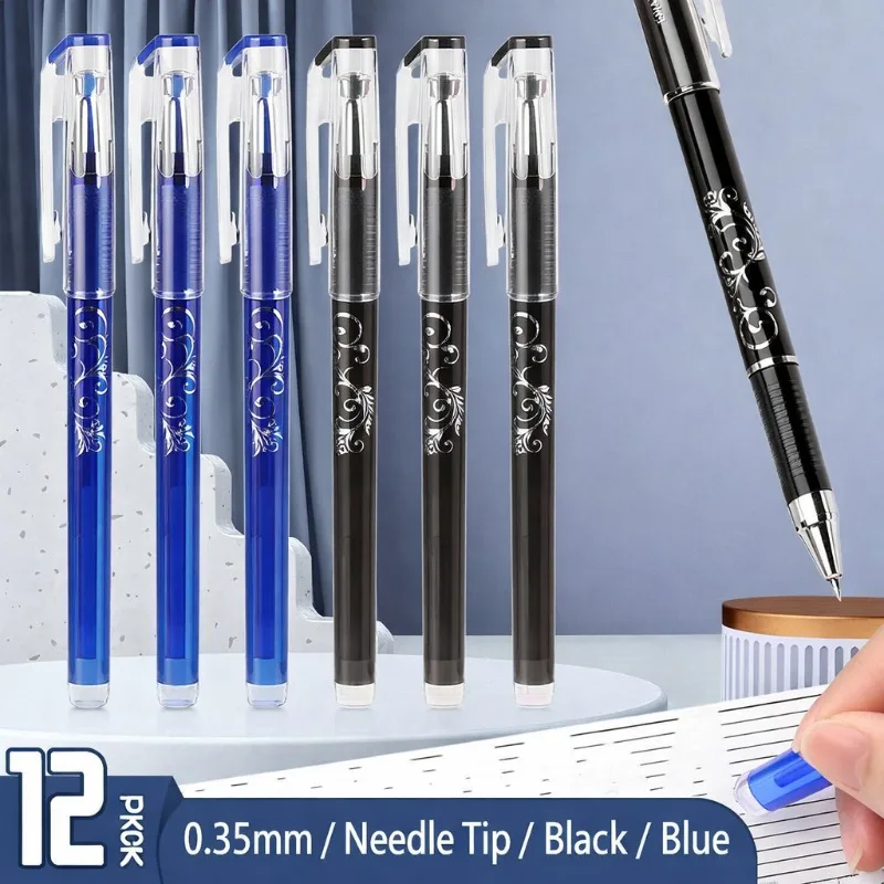 

0.35mm Crystal Blue Black Full Needle Tube Erasable Gel Pen Clean No Trace Elementary Student Daily School Erasable Friction Pen