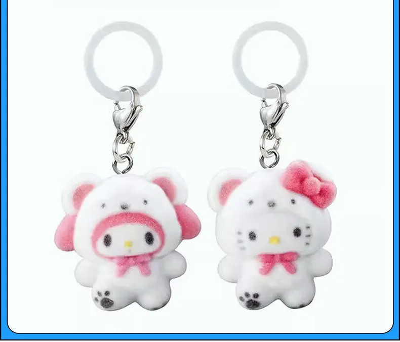 Bandai Sanrio Charaktere Schneemann-Form Beflockter Schlüsselanhänger Kuromi My Melody Hellokitty Cartoon Taschenanhänger Dekoration Geschenke – Detail 5
