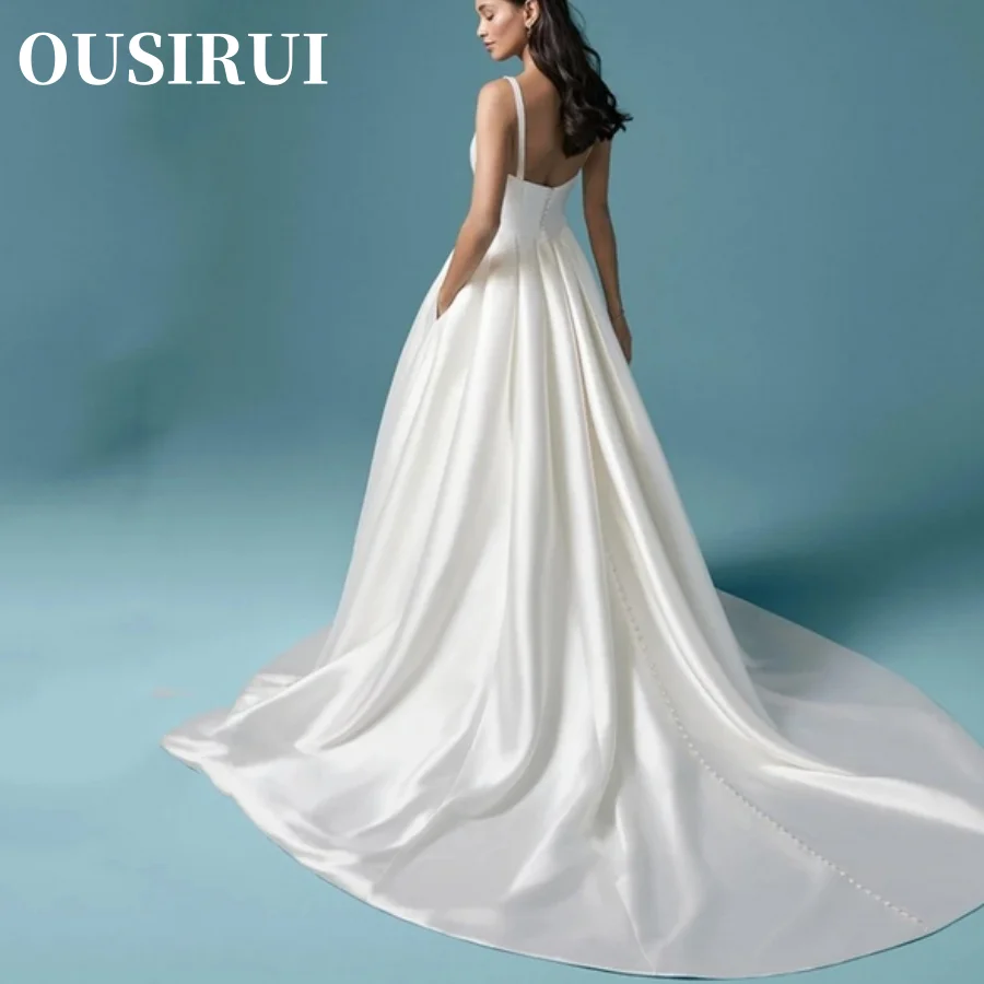 OUSIRUI Sleeveless Backless Bridal Gowns Custom  Elegant Square Collar Satin Wedding Dresses Ball Gown Made Vestidos De Novia