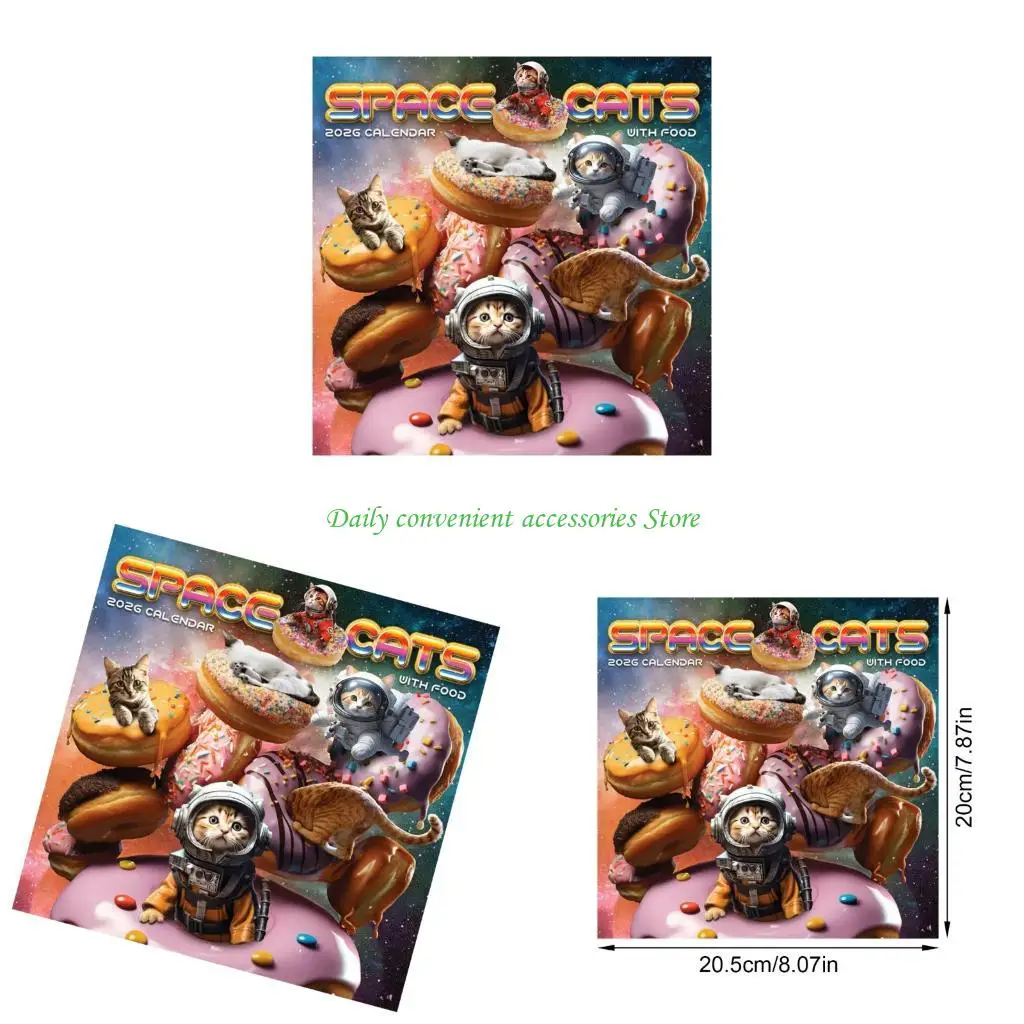 

97QB 2026 Space & Dessert Cats Wall Calendar for Home, Office, Classroom & Gift (1 Book)