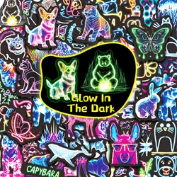 Neon Water Bottle Stickers for Kids Glow in The Dark, 63 PCS Vinyl Waterproof Stickers Pack for Laptop Skateboard Phone Case