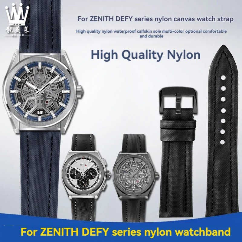 For Zenith DEFY series 95.9000.670 hollow nylon pattern lea-ther Bottom Wristband 22mm 23mm Waterproof watch strap accessories