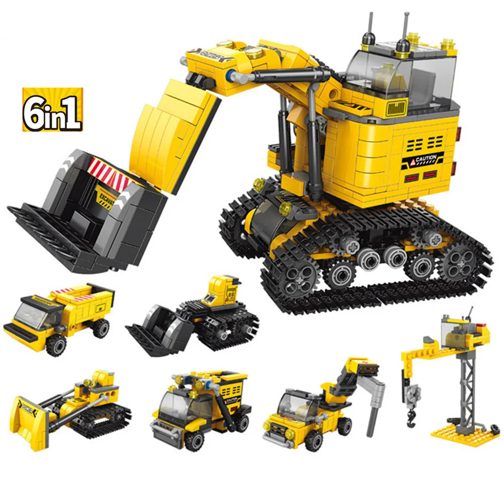 

Engineering Tower Crane Trucks Excavator Crane Trolley City Construction Vehicle Car Building Blocks Bricks Model Kids Toys Gift
