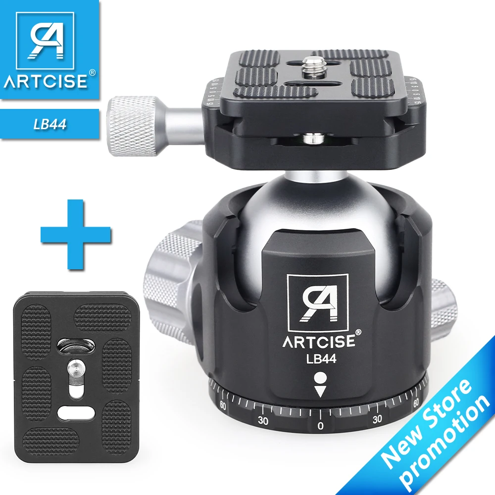 LB44 Low Profile Tripod Head 360° Panoramic Ball Head for Camera 44mm Big Ball Super Load 25Kg Capacity Lower Center of Gravity