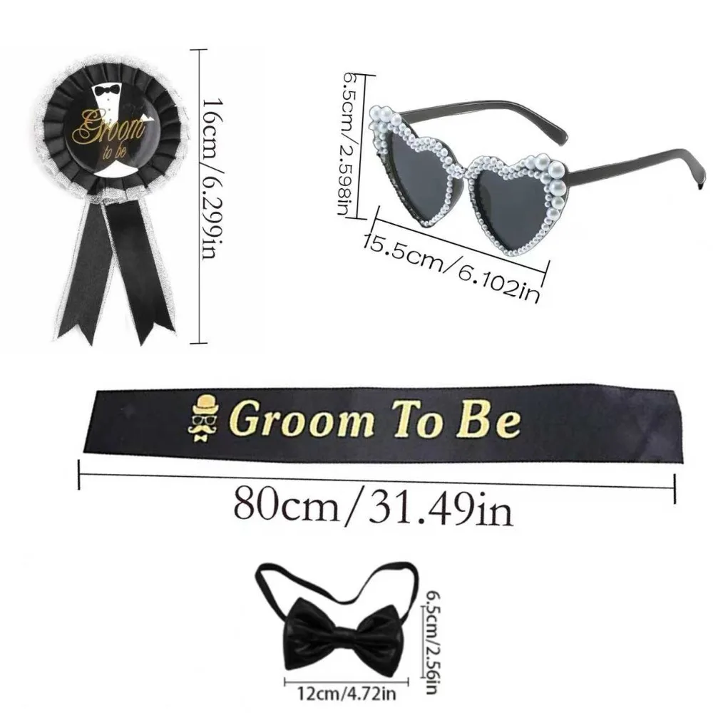 Conjunto de decoração de pré-festa de casamento do noivo PESENAR: combinação de flores de peito, óculos de pérola de coração, fita e gravata