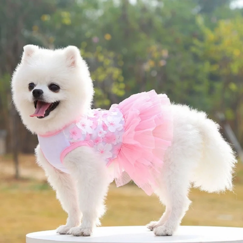 Ropa para perros y gatos: vestido de tul con encaje y estampado floral - imagen 4