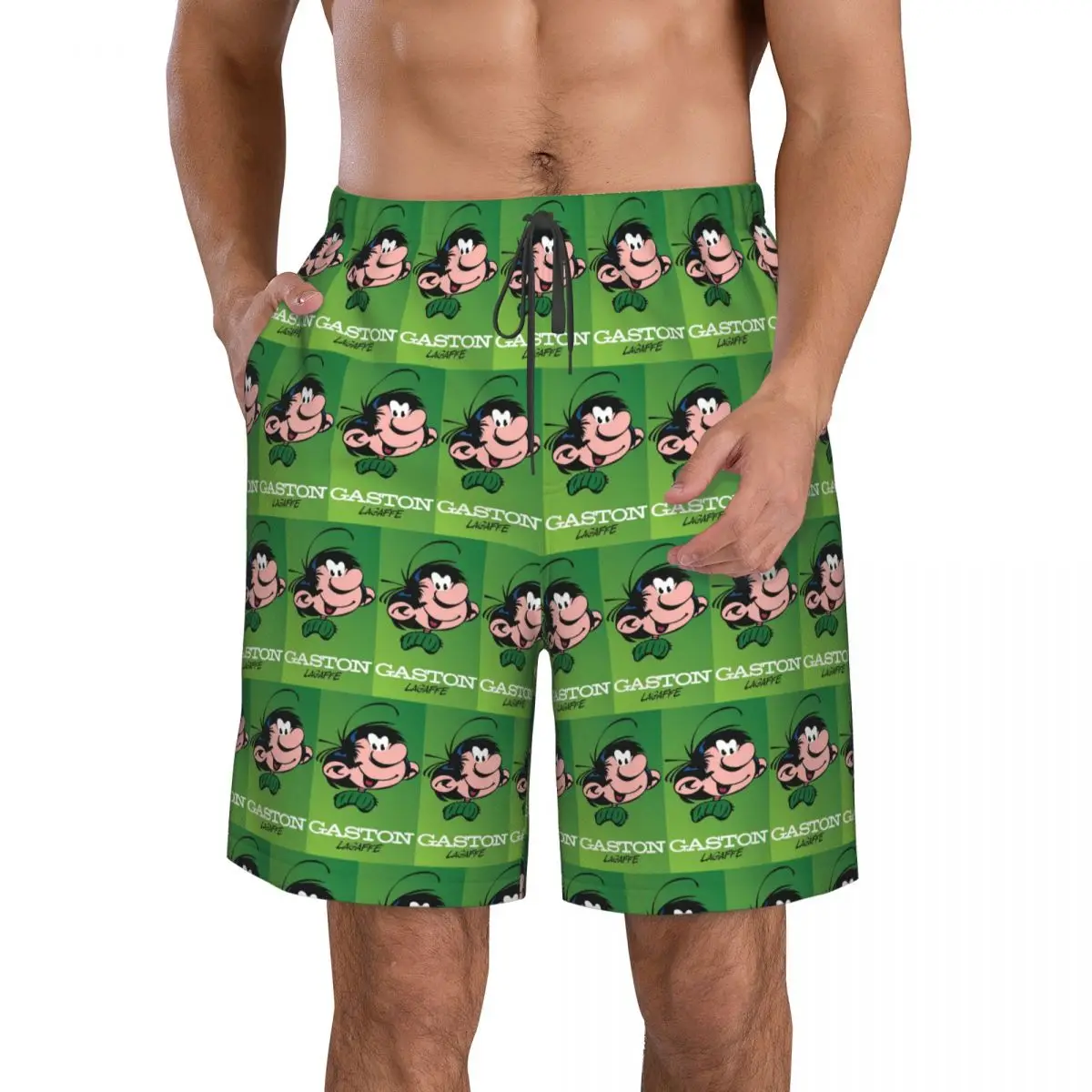 

Gaston Lagaffe Big Ben Head Trunks Beach Board Shorts Casual Quick Dry Swim Summer Men Pants