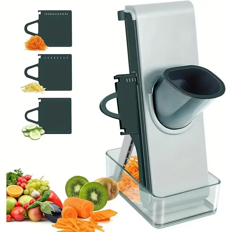 Rebanador de alimentos con mandolina, rebanador de verduras para cocina, rebanador de patatas con mandolina, rebanador de alimentos de cocina, 4 en 1 y ajustador de espesor Mult