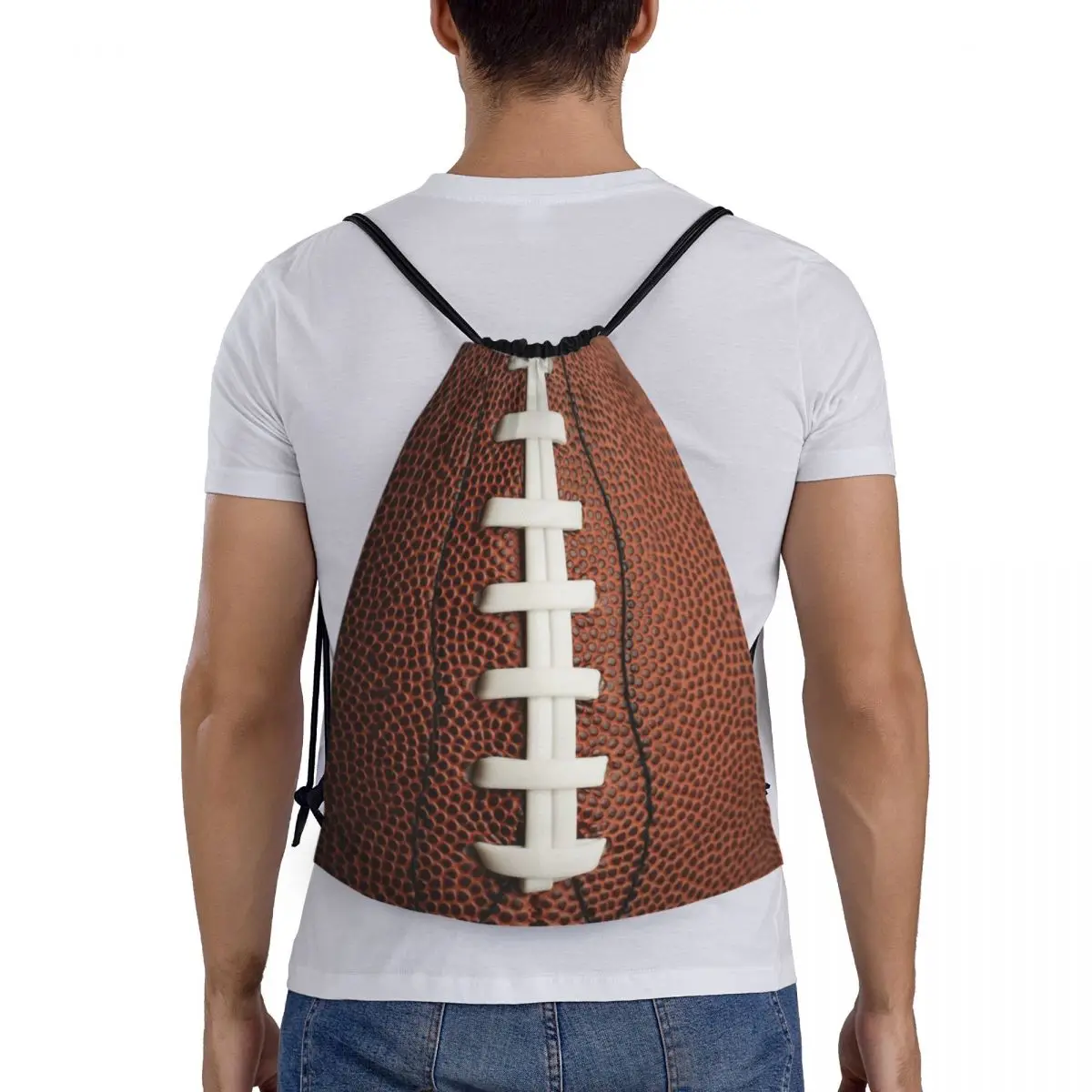 Rugby Stitching Football Drawstring Backpack Women Men Sport Gym Sackpack Portable Shopping Bag Sack