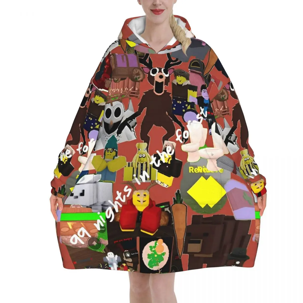 99 Nights In The Forests Blanket Hoodie Oversized Wearable Video Games Sweatshirt Blanket Warm Gifts for Women Girls Girlfriend