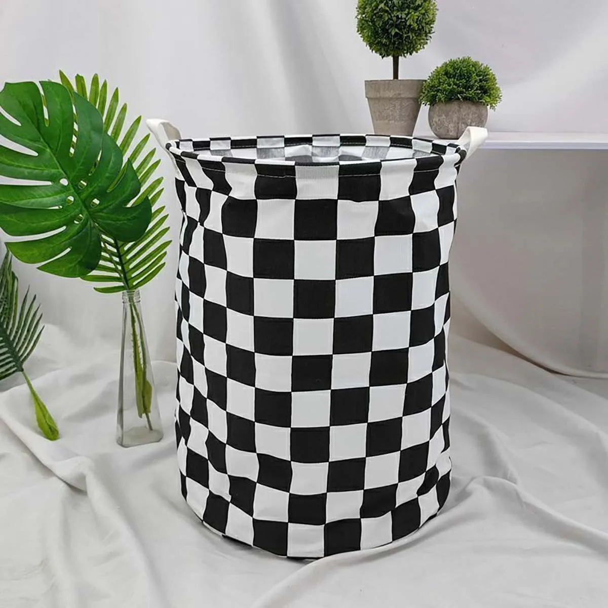Moderne geruite canvas opbergmand 16,64 gallon - open wasmand met grote capaciteit voor kinderkamerdecoratie, slaapkamerspeelgoed en cadeau O