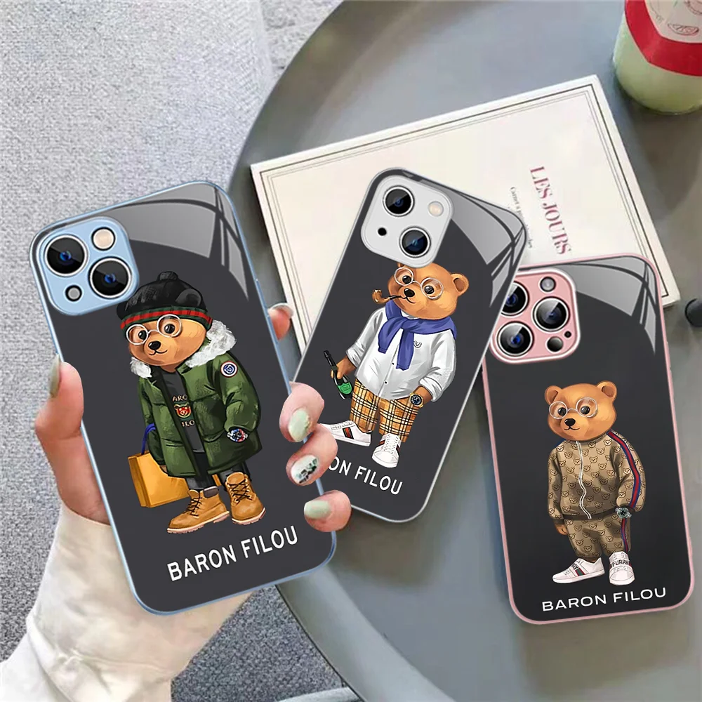 Fashion B-Baron F-Filou Bear Phone Case Tempered Glass For iphone 14 13 12 11 Pro Mini XS MAX 14Plus X XS XR Cover