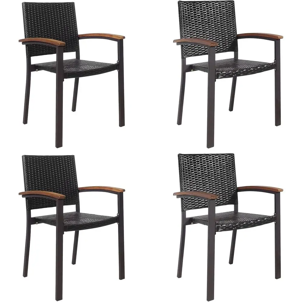 

4-Piece Outdoor Wicker Stackable Armchair Set with Steel Frame for Patio or Garden Dining