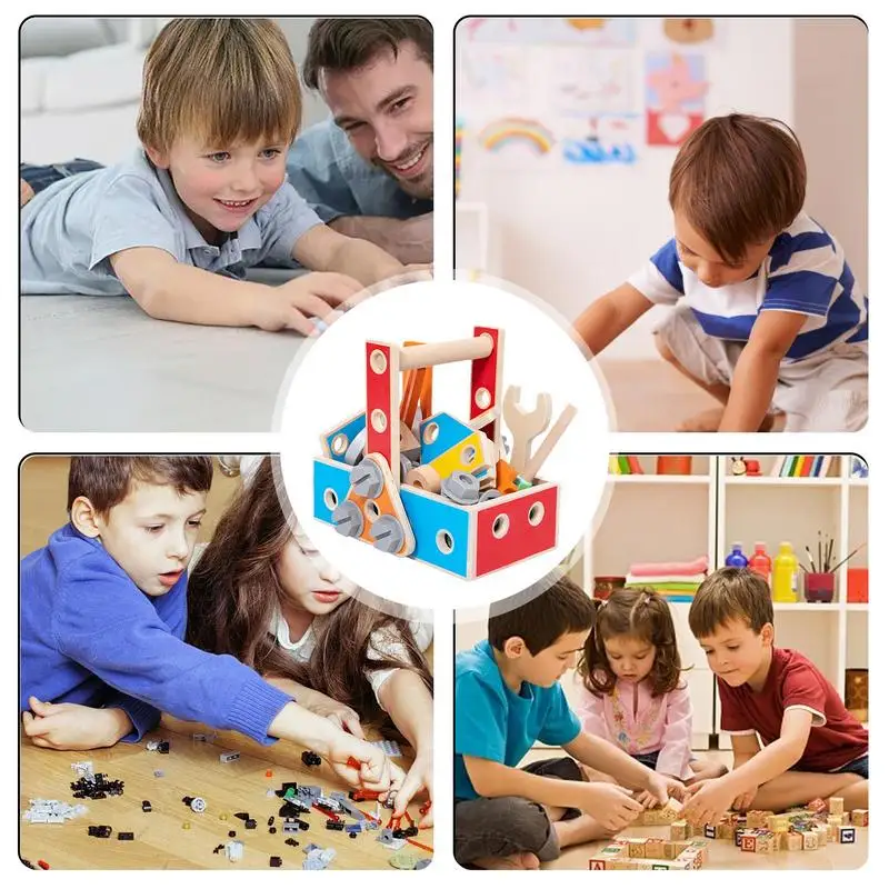 Id's Wooden Tool Box Wooden Nuts And Bolts Building Blocks Construction Kit Carpenter Tool Montessori Education Toys