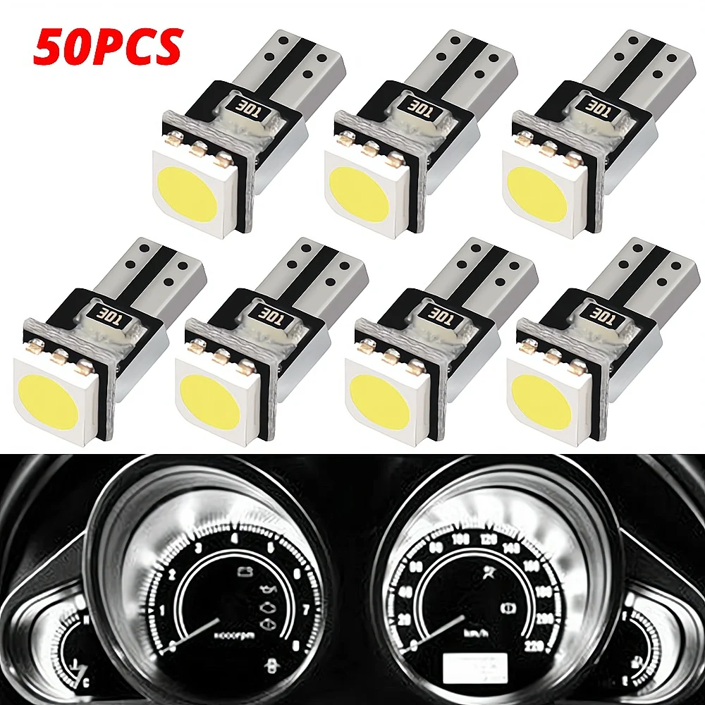 

50Pcs T5 5050 1SMD Wedge Dashboard Led White Canbus Car Auto Gauge Interior Bulb Instrument Lights Side Lamps Clearance Lighting