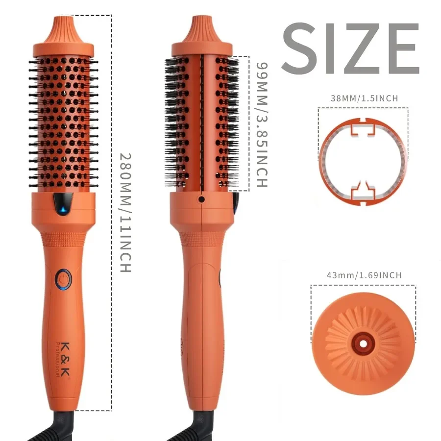 فرشاة حرارية 1 1/2 بوصة فرشاة مستديرة ساخنة مع كيس مخملي برأس قابل للفصل وجهد مزدوج للسفر سهل الإنشاء #4