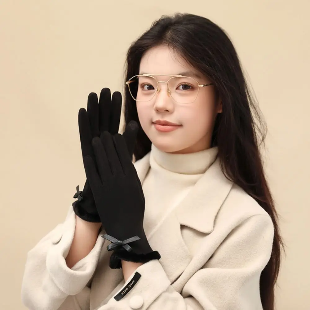 

Thermal Lined Female Touchscreen Gloves Solid Color Thicken Winter Thermal Mittens Windproof Thermal Insulated