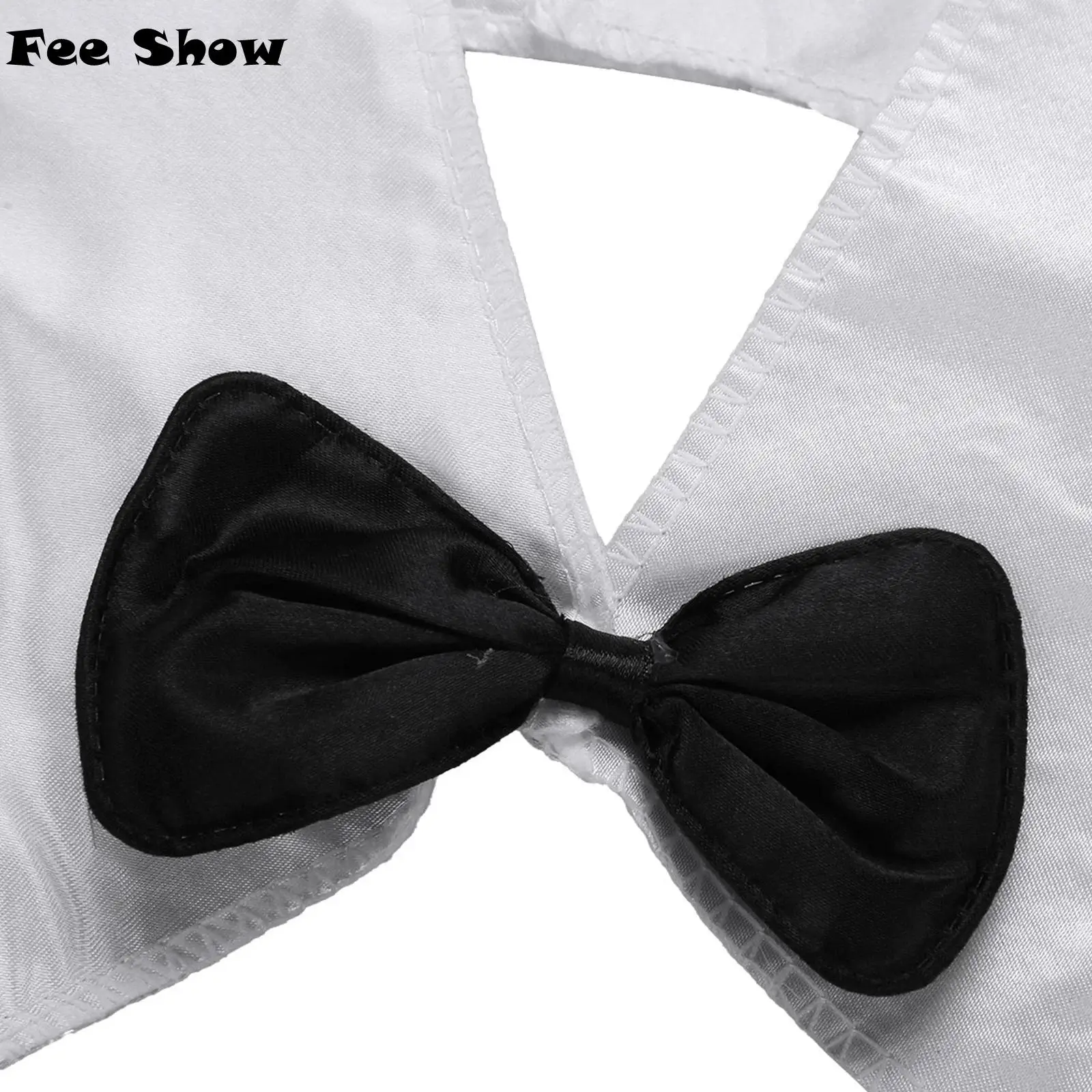 

Mens Sissy Bunny Cospay Cut Out Bodysuit Rabbit Ear Headwear Bowtie Collar and Cuffs Set for Halloween Drag Queen Nightwear