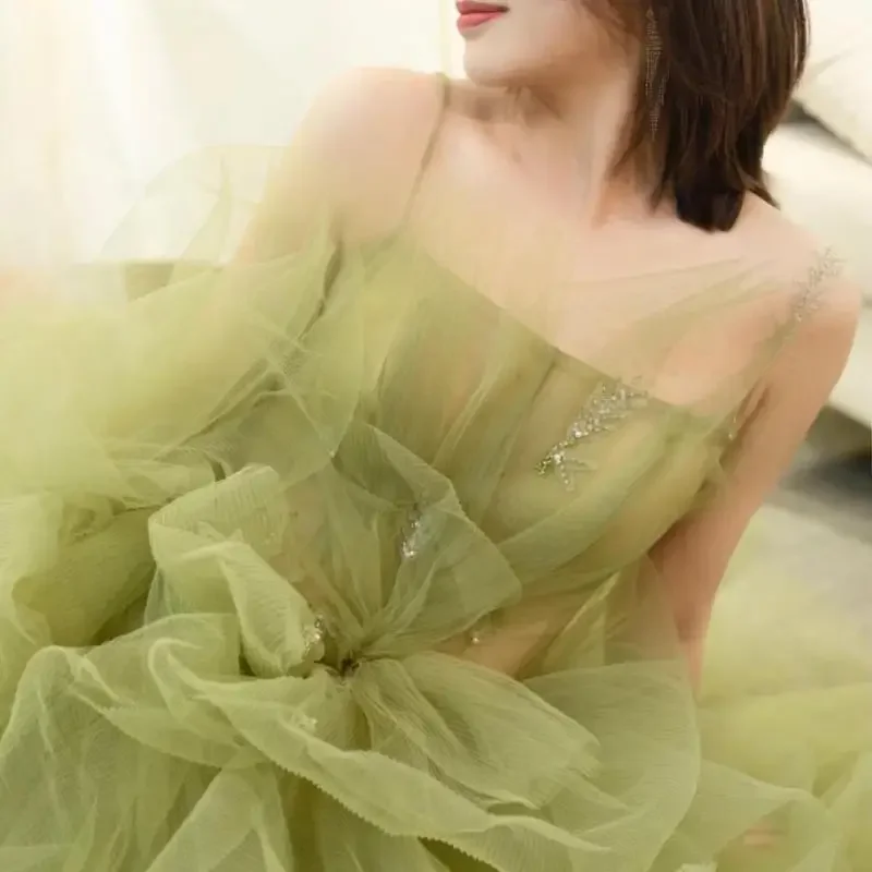 Sweet Memory 2024 Green A Line Wedding Dress Fashion Sexy Spaghetti Straps Colorful Robe De Mariee Simple Tulle Vestido