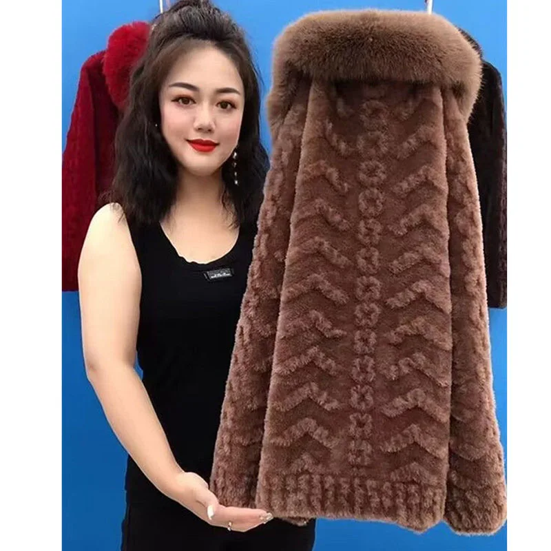 Fleece Collar Coat Zipper Short Coat Women's 2024 Winter Fashion Warm Outerwear Trend Mid*Elderly Golden Mink Velvet Wool Jacket