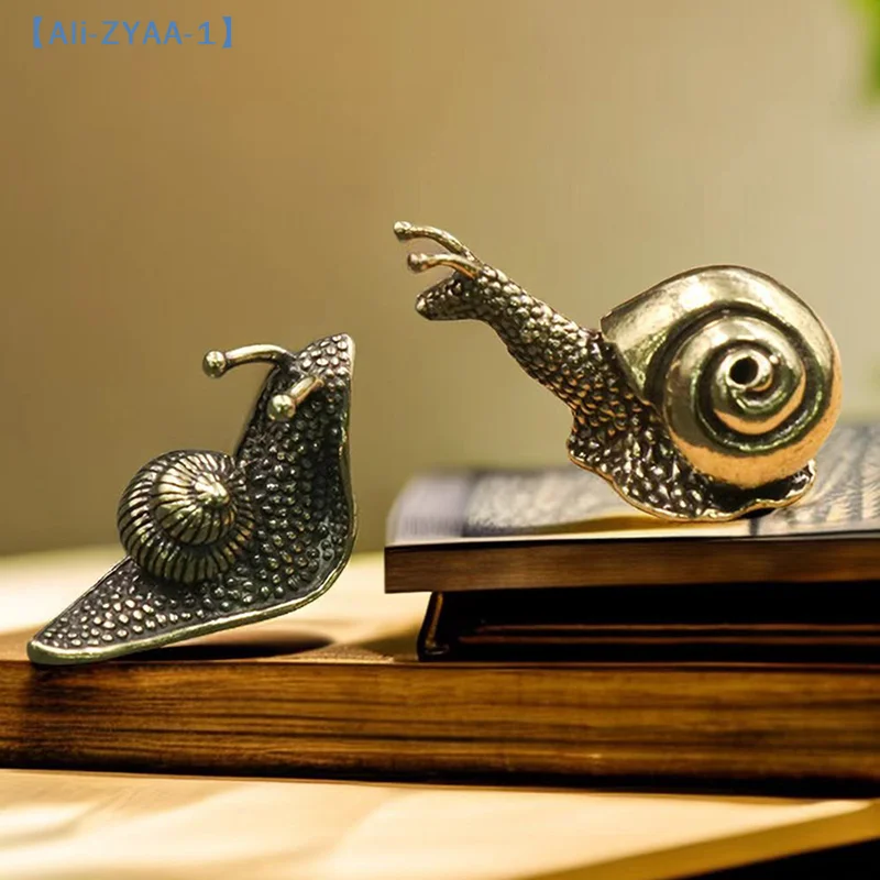 【ZYAA-1】1 Pieza de Adorno de Caracol de Latón Envejecido, Escultura de Animal, Mini Mascota de Té, Decoración para Jardín Zen, Artesanía de Metal Hecha a Mano, Feng Shui