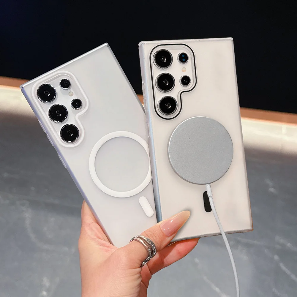 Transparent Matte Case For Samsung Galaxy S25 Ultra S24 S23 S22 Ultra S23 S20 S21 FE Magnetic Wireless Charge Ultra Thin Cover