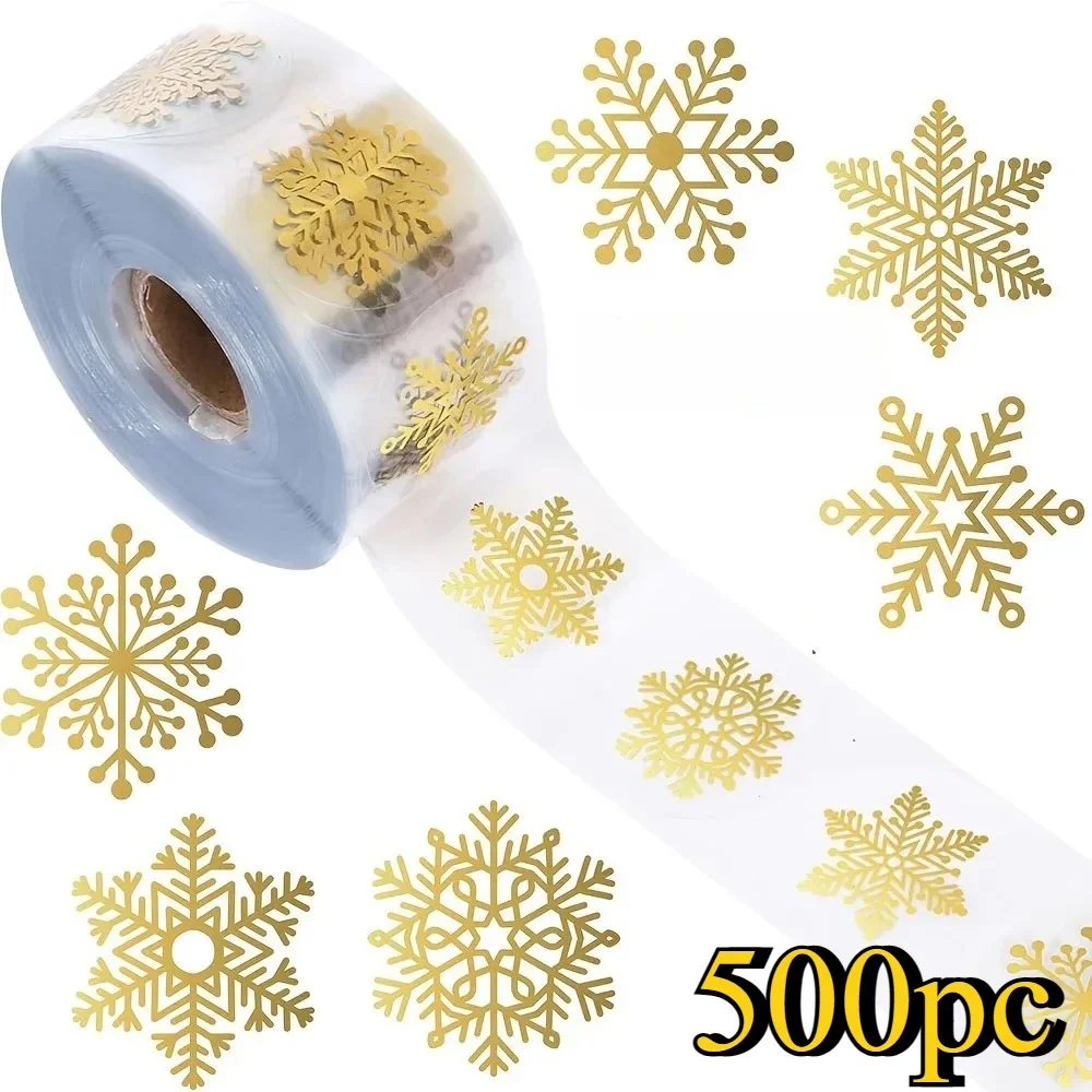 500 шт./рулон, рождественские наклейки с золотой снежинкой, прозрачные самоклеящиеся украшения, праздничные поделки своими руками, принадлежности для скрапбукинга