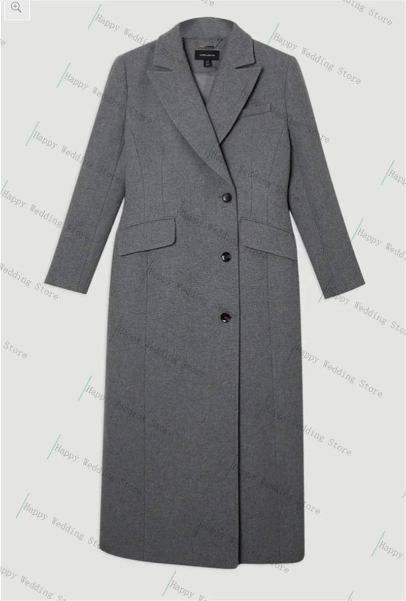 

Grey Cashmere Women Suit 1 Pcs Blazer Long Prom Dress Wool Winter Autumn Formal Office Lady Customized Jacket Wedding King Coat