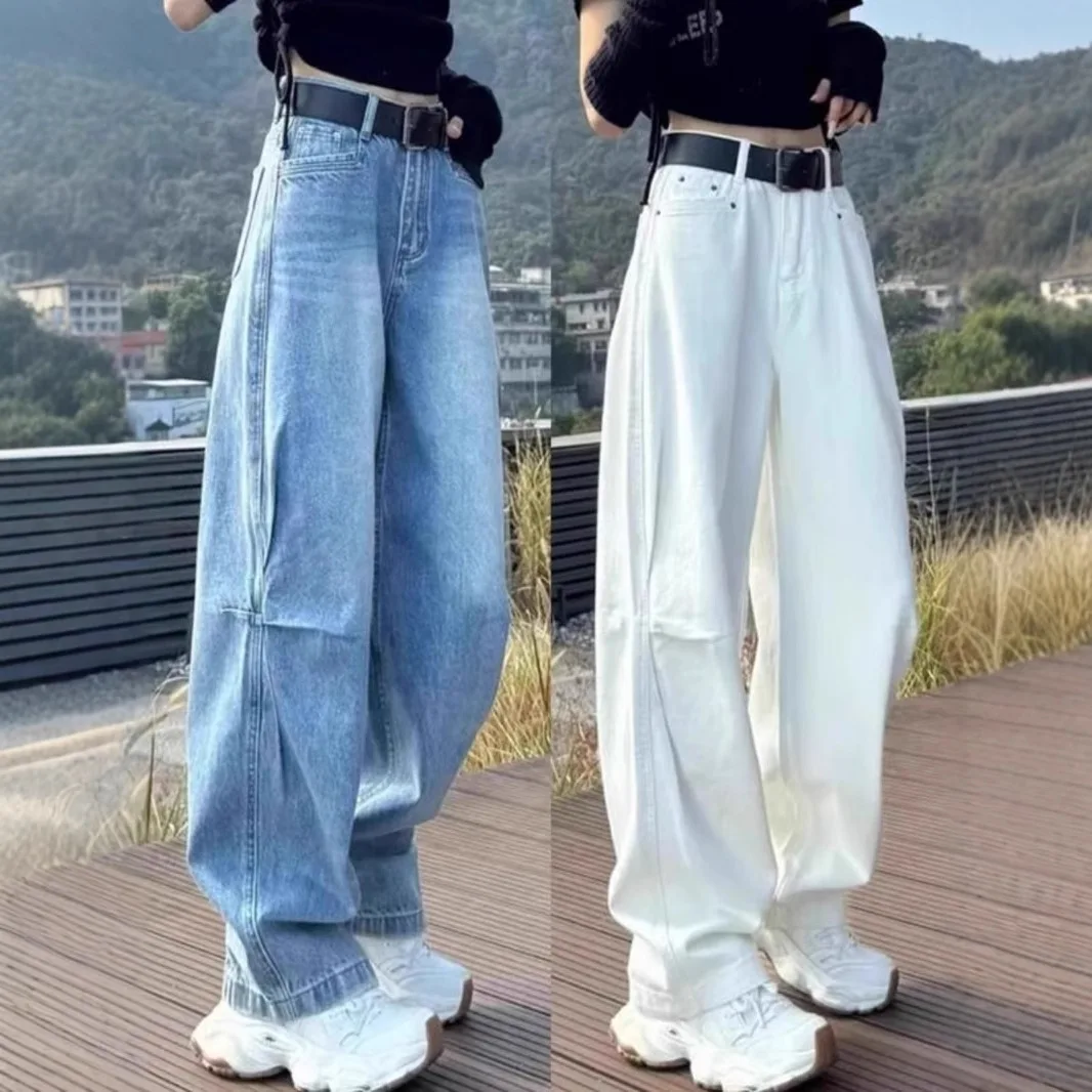 

Light Blue Design Jeans For Women Spring Summer New Loose Slimming Scythe Pleated Wide-Leg Long Pants