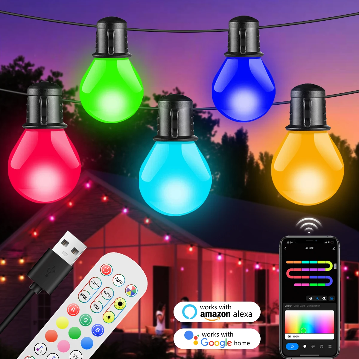 

Smart WIFI LED String Light USB 5V 15M 25 Bulbs Fairy Lights 2024 Christmas Room Outdoor Garden Decoration Festoon Garland Lamp